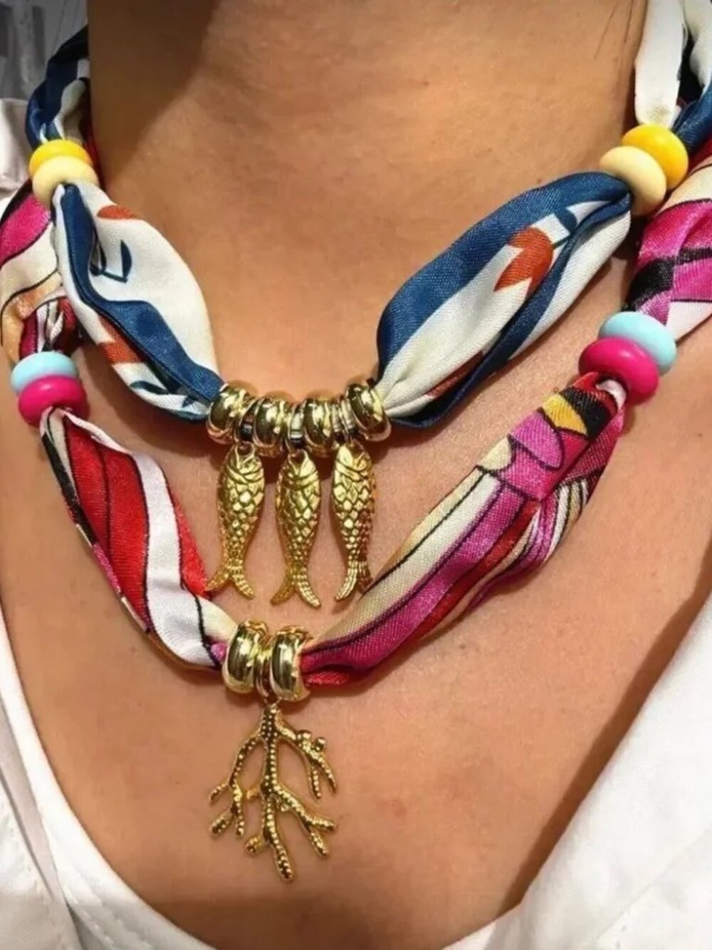 Gold starfish Charm Scarf Necklace R221